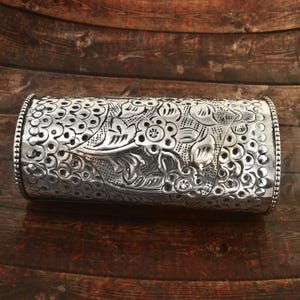Handcrafted Floral Engraved Silver Cuff Bracelet | Tribal Statement Jewelry | Boho Ethnic Armlet for Women