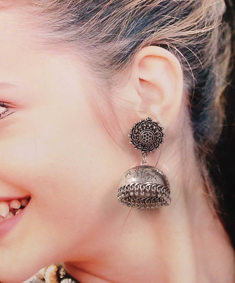 Oxidized Silver Plated handmade Sun Stud Jhumka Jhumki Ethnic Earrings for women