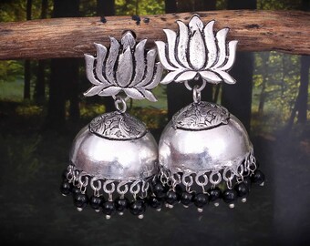 Oxidized Silver Plated Jhumka Earrings: Bollywood Indian Jewelry