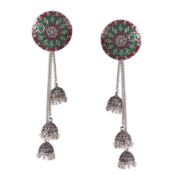 Bollywood Oxidized Silver Plated Handmade Meena Long Step by Step