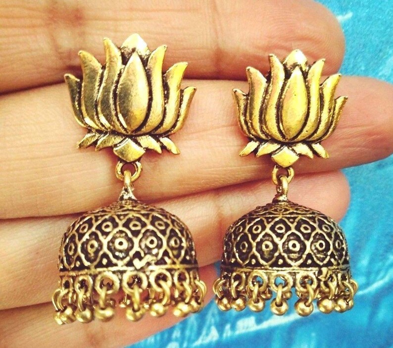 Indian Traditional Bollywood Silver Oxidized Kashmiri Jhumka - Foto 10
