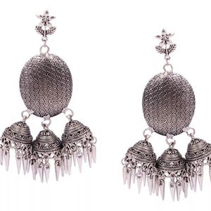 Oxidierte Silber überzogene Ohrringe sehr großer Ohrring Jhumka Jhumki Ohrringe Schmuck für Frauen
