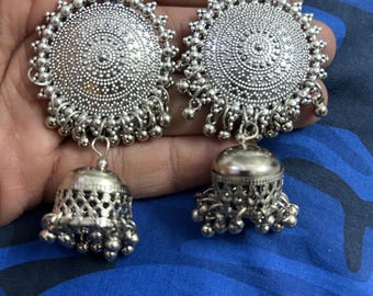 Oxidized Silver Plated Jhumka Earrings: Afghani Style Jewelry