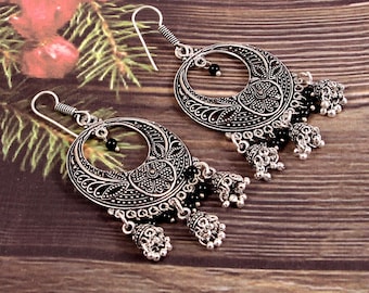 Oxidized Silver Plated Jhumka Earrings: Traditional Baali Jewelry