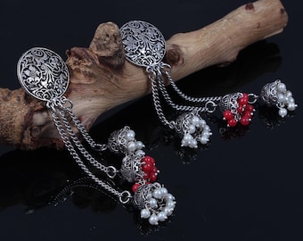 Oxidized Silver Plated Jhumka Earrings: Bollywood Indian Jewelry