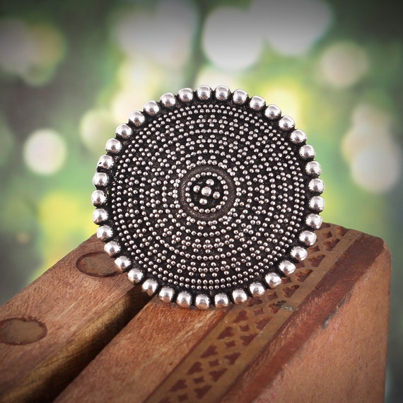 Silver Plated Oxidized Metal Big Ring with mirror – RangRasiya – By Shailaja