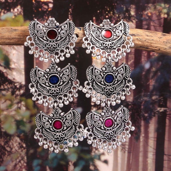 Meenakari silver earrings deals