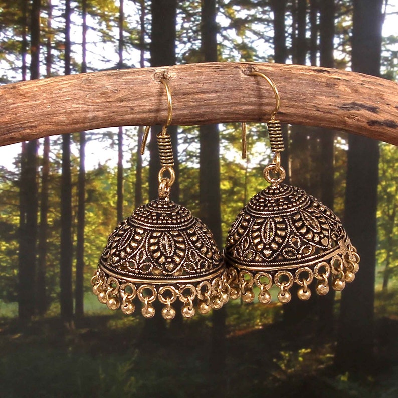 Bollywood Oxidized Gold Plated Handmade Hook Drop Light Weight Jhumka Jhumki Party Wear Earrings for women /& Girls