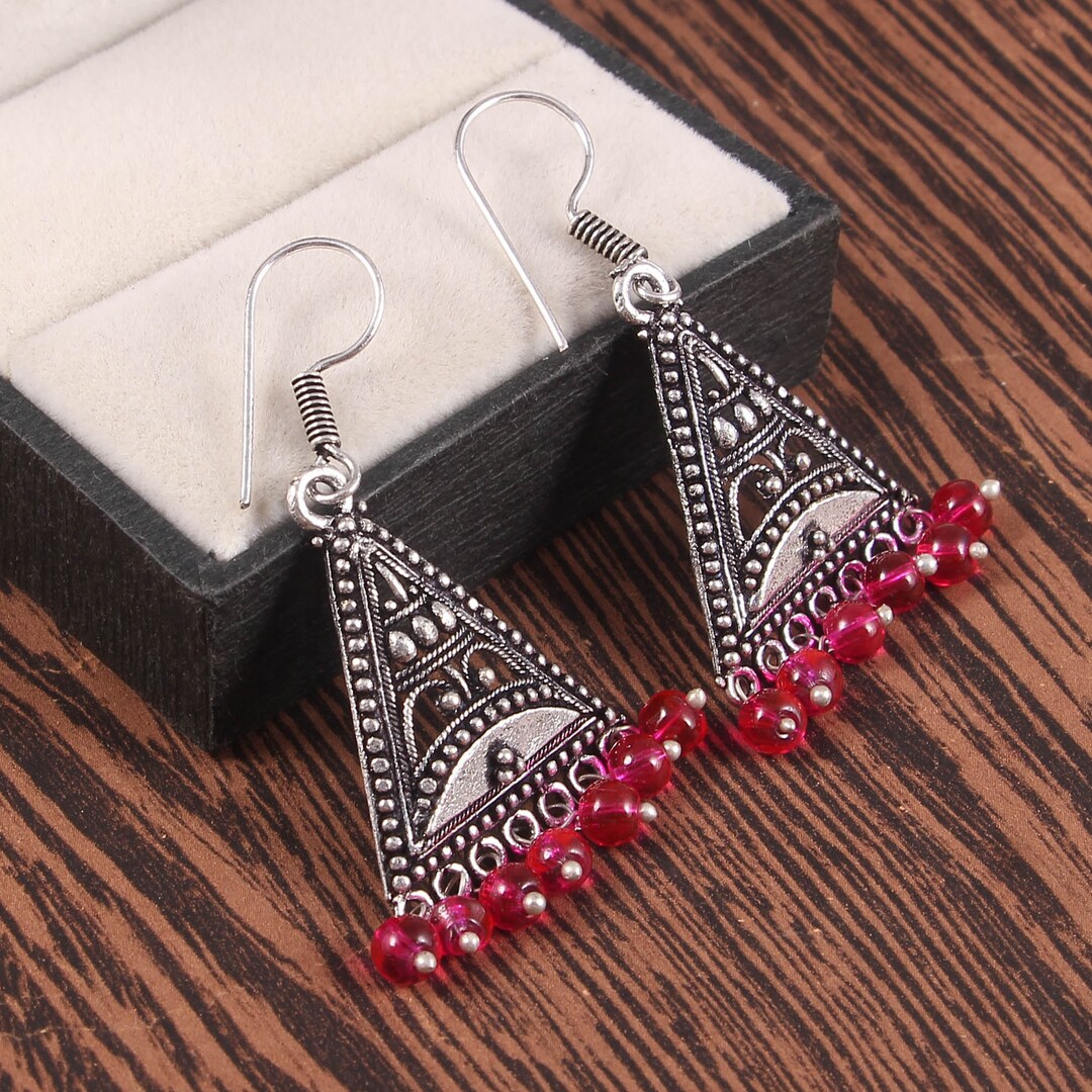 Oxidized Silver Plated Handmade Hook Drop Jhumki Earrings - Etsy