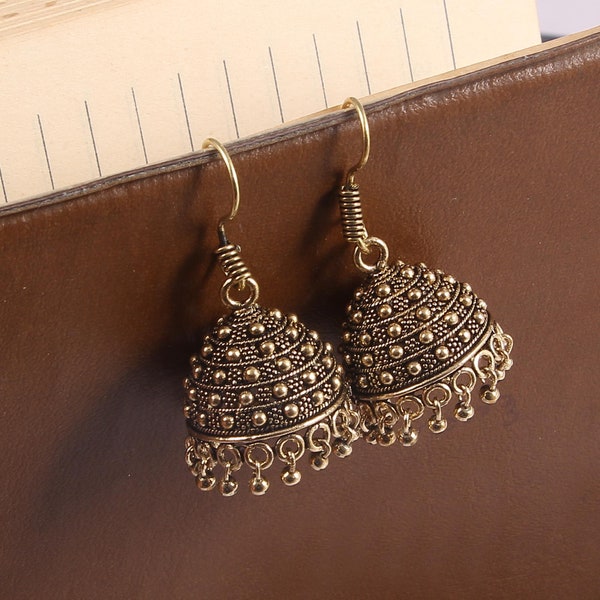 Indian Oxidized Gold Plated Hook Drop Jhumka Jhumki light Weight Earrings for women