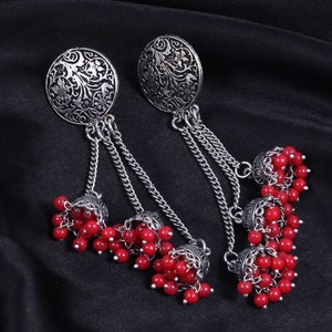 Oxidierte versilberte Schritt für Schritt Jhumka Jhumki Ohrringe für Frauen