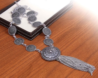 Oxidised Silver Plated Indian Boho Style Tassel Necklace jewelry set Party Wear Jewelry For women