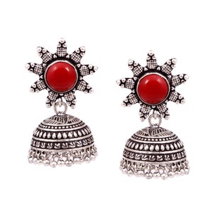 Oxidiertes Silber überzogener traditioneller Stein Jhumka Jhumki ethnische Ohrringe Schmuck für Frauen