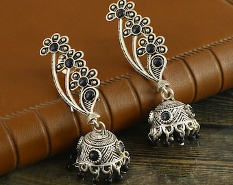 Bollywood Oxidized Silver Plated Handmade Jhumka Jhumki Ethnic Earrings Jewelry for women and Girls Best Gift for her (Black)
