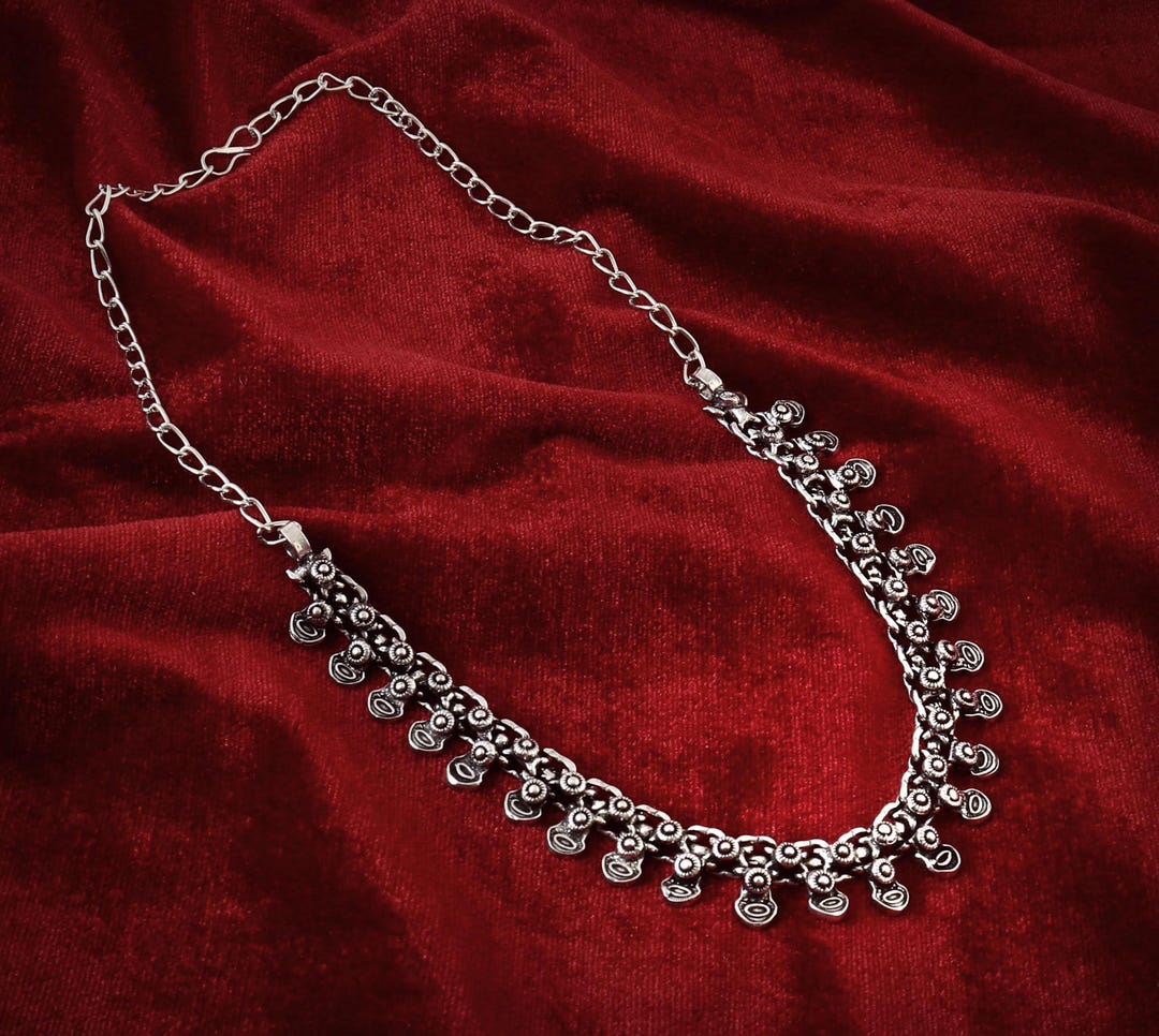 Oxidised Silver Plated Choker Necklace Adjustable Chain Necklace
