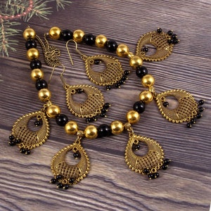 Bollywood Oxidized Gold Plated  Fashion Jewelry Necklace Set , Party Wear Jewelry , Indian Wedding Jewelry for women/