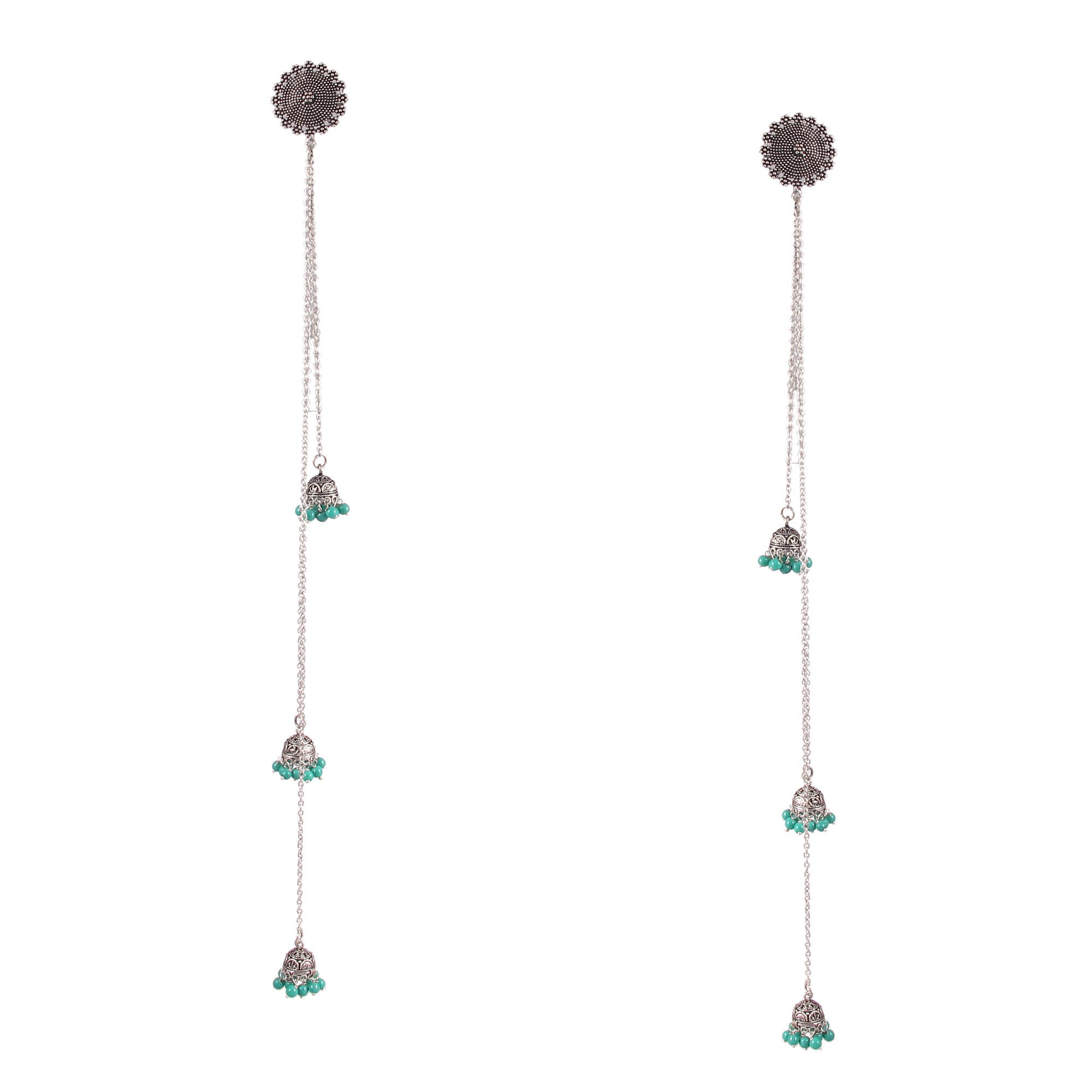 Oxidized Silver Plated in Long Step Jhumka Jhumki Earrings