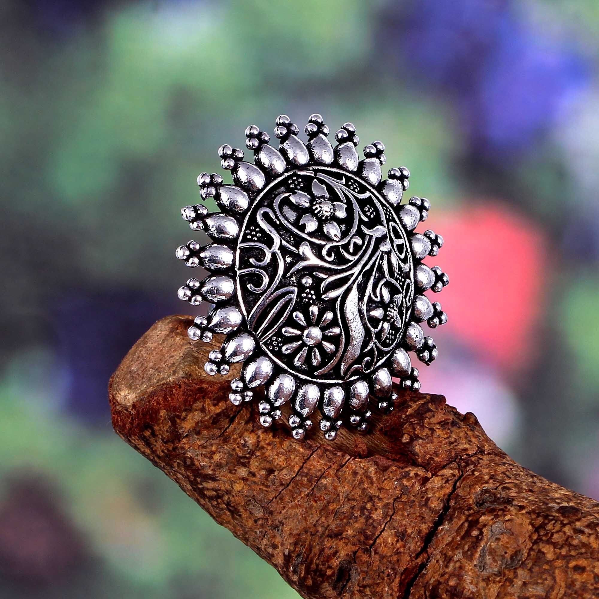 Indian Oxidized Silver Plated Adjustable Statement Party Wear Big Finger  Ring for Women & Girls gsdesign17 - Etsy