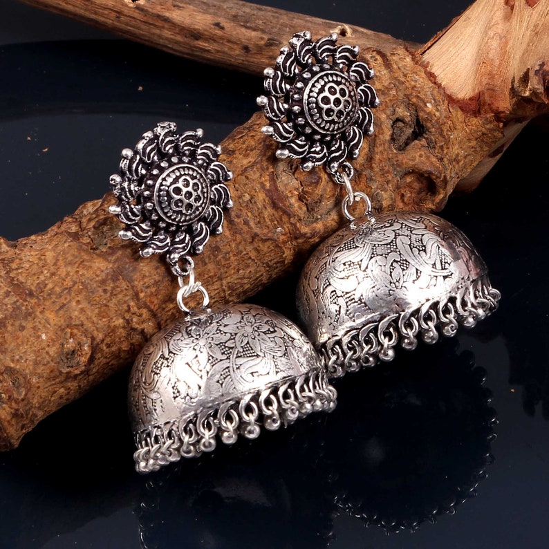 Oxidized Silver Plated handmade Sun Stud Jhumka Jhumki Ethnic Earrings for women