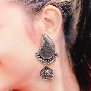 Bollywood Oxidized Silver Plated  Jhumka Jhumki Light Weight Earrings for Women Best Gift for Christmas/ Indian Jewelry