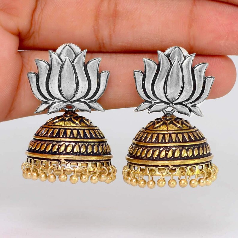 Oxidized Lotus Design Jhumki