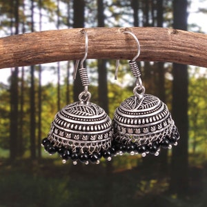 Oxidized Silver Plated Jhumka Earrings: Indian Party Jewelry