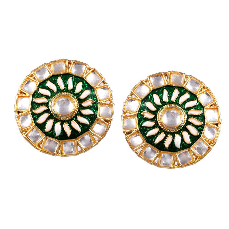 Oxidized Gold Plated Handmade Meenakari Round Kundan Studs Earraings Jewelry for women #GSGREEN