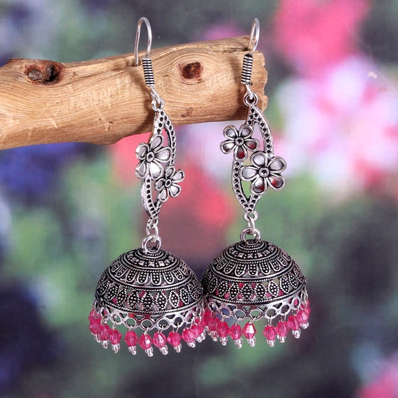 Indian Traditional Jhumki Jhumka Earrings for Women Boho Big Fan Crystal  Pearl Beaded Tassel Ethnic Drop Earrings Afghan Nepal