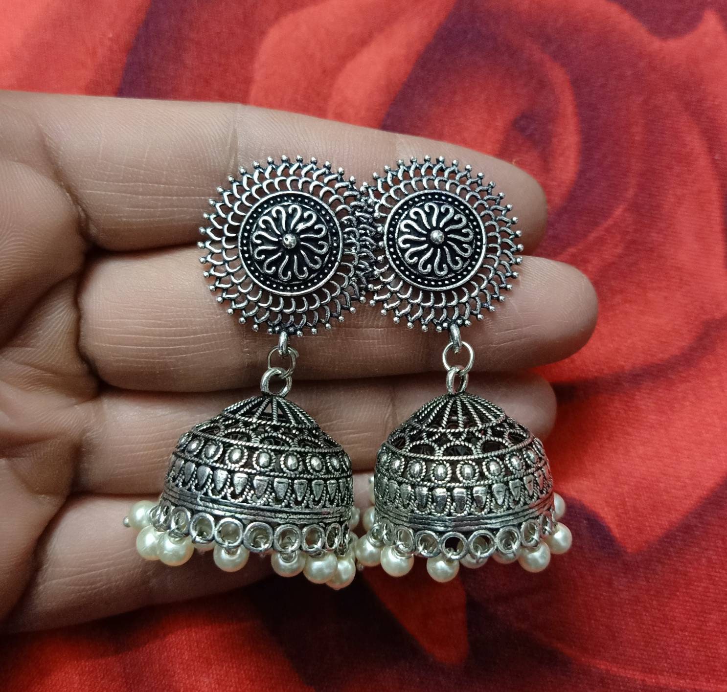 Silver colour jhumka clearance