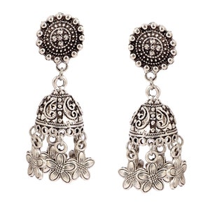 Oxidized Silver Plated Jhumka Earrings: Ethnic Star Design