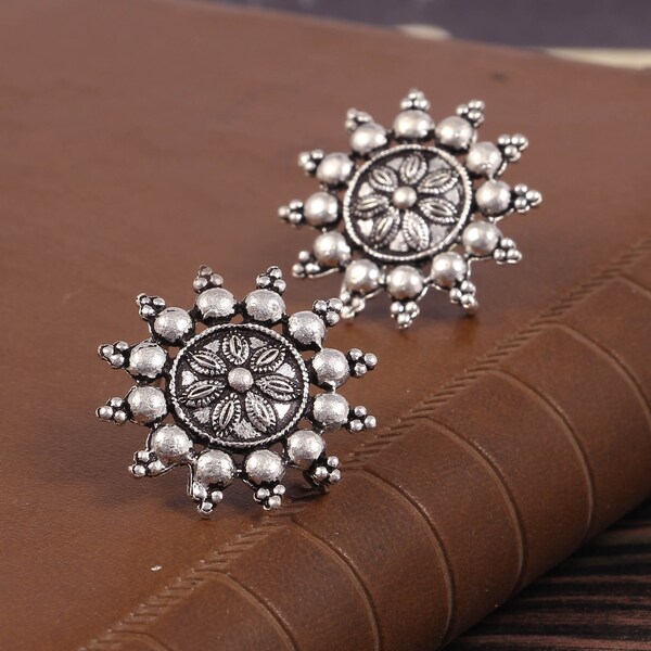 Bollywood Oxidized German Silver Handmade Studs Earrings for women/Indian Jhumkas Stud Earrings/ Party wear Earrings (Second Design)