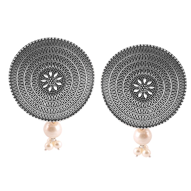 Oxidized Silver Plated Pearl Studs Jhumka Jhumki Indian Earrings Jewelry for women image 3