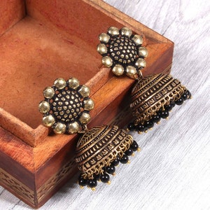 Oxidized Gold Plated  Round Studs Jhumka Jhumki Earrings Women
