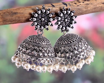 Oxidized Silver Plated  Big Jhumka Jhumki Earrings Jewelry women