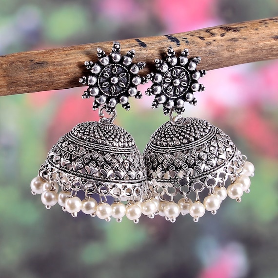 Flipkart.com - Buy Syfer Beautiful Attractive Big Silver Jhumkas/ Jhumka/ Jhumki  Earrings For Women Girls Alloy Jhumki Earring Online at Best Prices in India