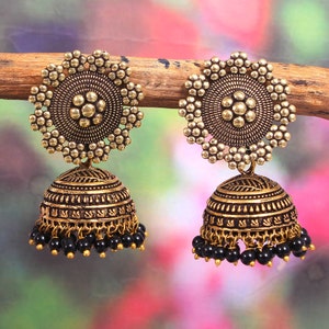 Oxidized Gold Plated  Round Studs Jhumka Jhumki Earrings Jewelry for women