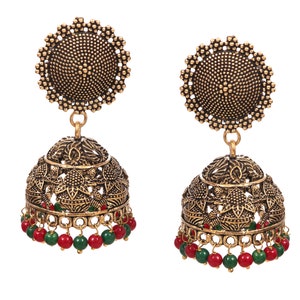 Oxidized Gold Plated Jhumka Earrings: Bollywood Fashion Jewelry