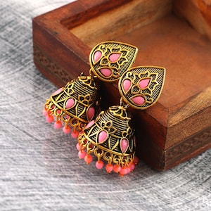 Oxidized Gold Plated Jhumka Earrings: Bollywood Party Jewelry