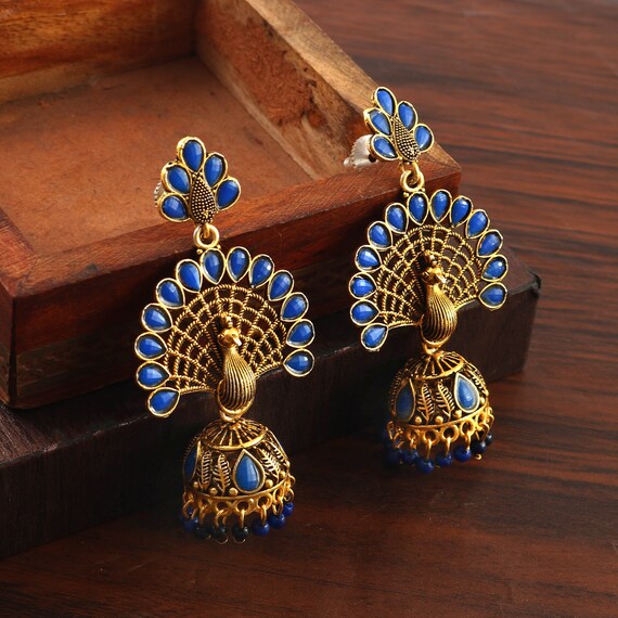 Peacock jhumka gold deals