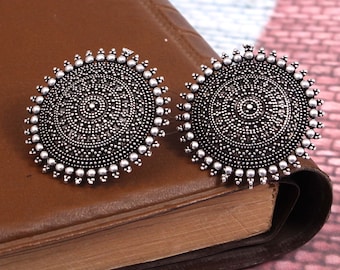 Bollywood Oxidized Silver Plated Handmade Big Statement Studs Earrings Jhumka Jewelry for women, Fast Shipping World-wide