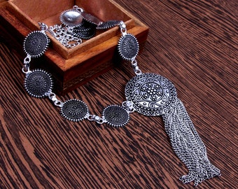 Oxidized Silver Plated handmade Tassel Adjustable lenght Necklace Jewelry Pendant for women, party wear necklace . Indian Jewelry for women