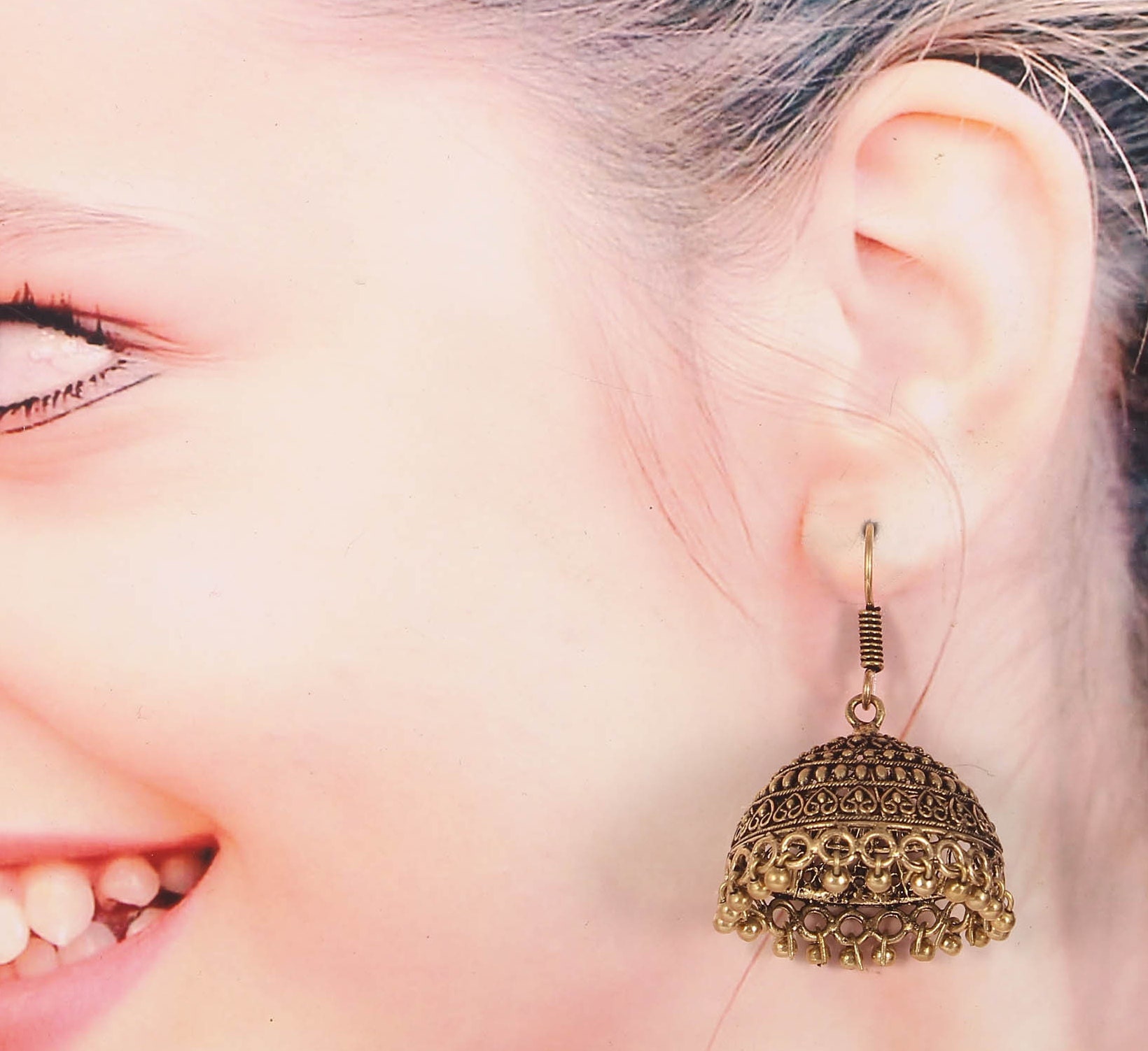 Oxidised store gold jhumka
