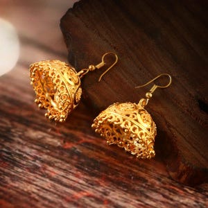 Gold Plated Jhumkas Earrings Hook Drop ethnic earring Jhumki jewelry for women Gifted