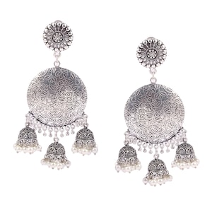 Bollywood Oxidized Silver Plated Handmade pearl Big Jhumka Jhumki Earrings jewelry women