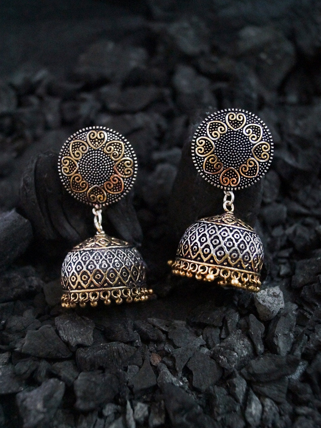 Oxidized Silver Plated Gold Plated Dual Tone Dangle Drop 