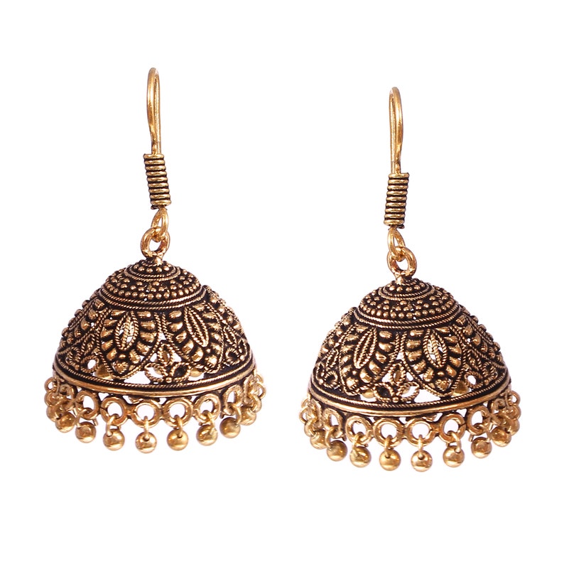 Bollywood Oxidized Gold Plated Handmade Hook Drop Light Weight Jhumka Jhumki Party Wear Earrings for women /& Girls