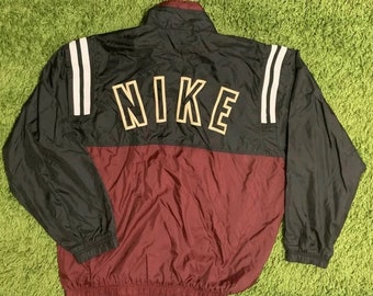 vintage nike sherpa lined spell out swoosh logo coach jacket