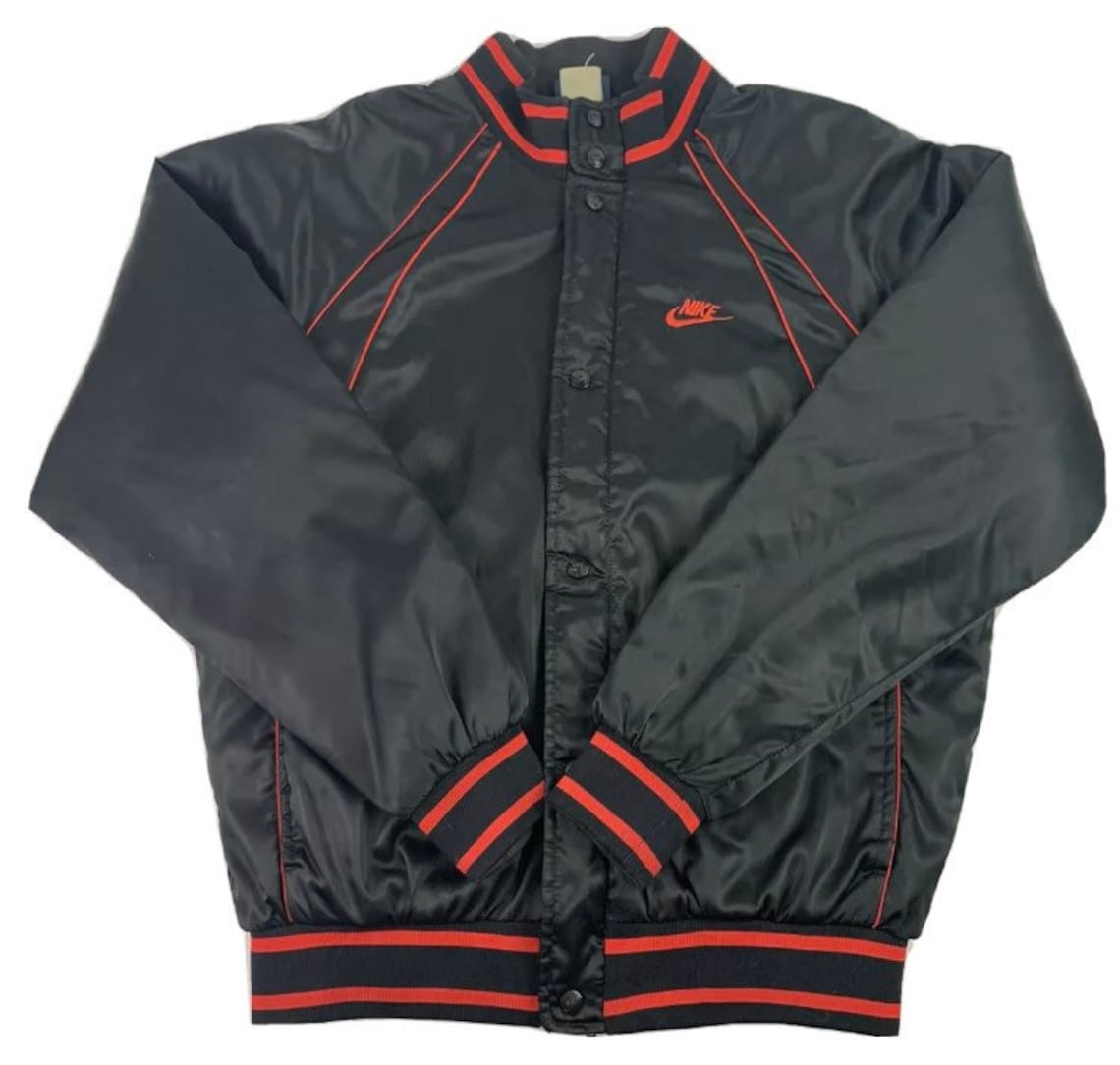 Vintage 80s NIKE Satin Air Jordan Bomber Jacket Black and Red Etsy