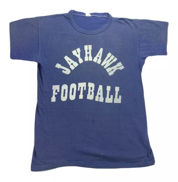 Vintage 60s 70s Kansas Jayhawks Football Blue T-Sh
