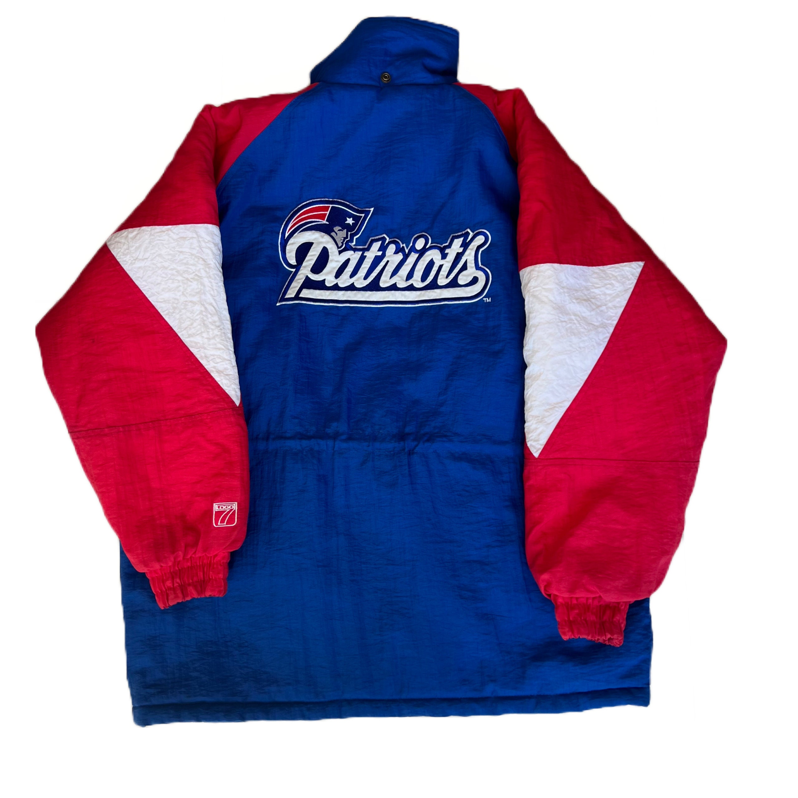 Vintage New England Patriots Logo 7 Puffer Hooded Jacket Size